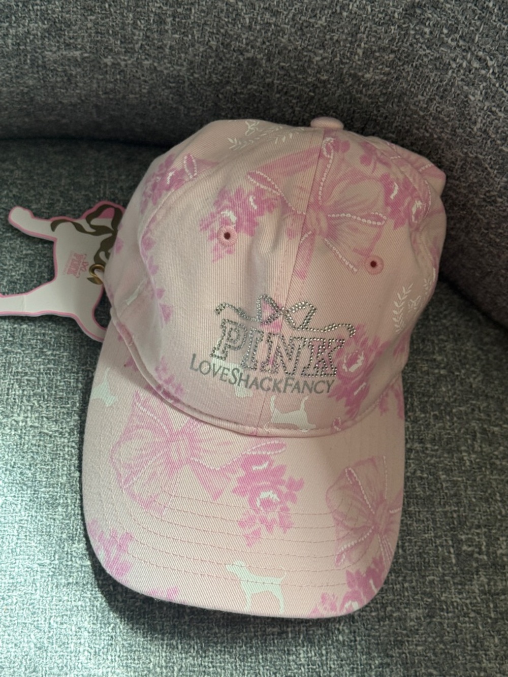 NWT PINK Victoria's Secret x LOVE SHACK FANCY baseball cap with Rhinestone Logo